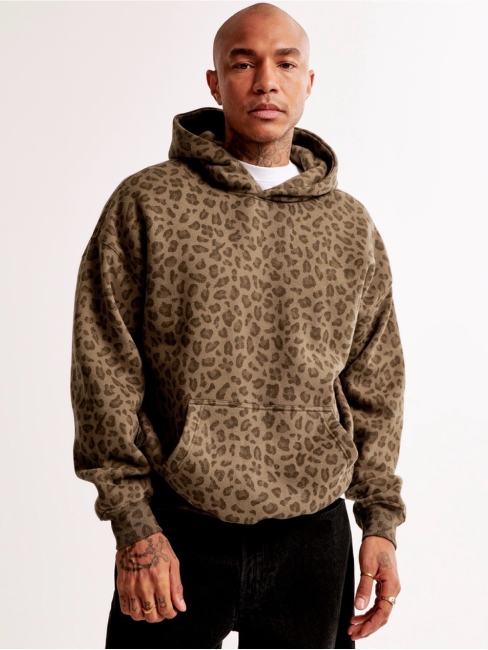 Abercrombie & Fitch Olive Leopard-Print Hoodie